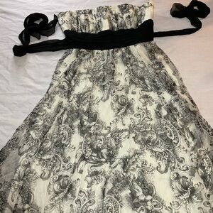 BCBGMaxAzria Cream and Black Strapless Silk Dress